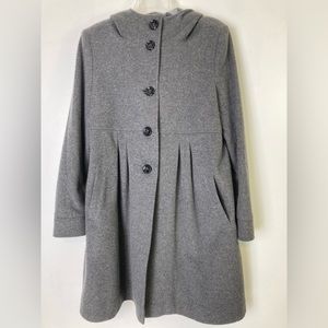 Classics by Larry Levine. Wool Blend Long Gray Jacket w Hood. Size 10